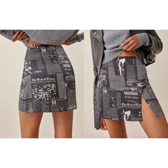 Reformation | Robbie Silk Skirt in Style Zine Newspaper Print | Sz 6 - Picture 1 of 10